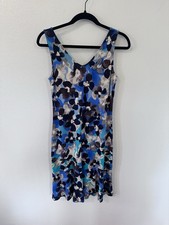 Tommy Bahama Women's Small Blue Floral Sleeveless Shift Dress Ruffle Hem