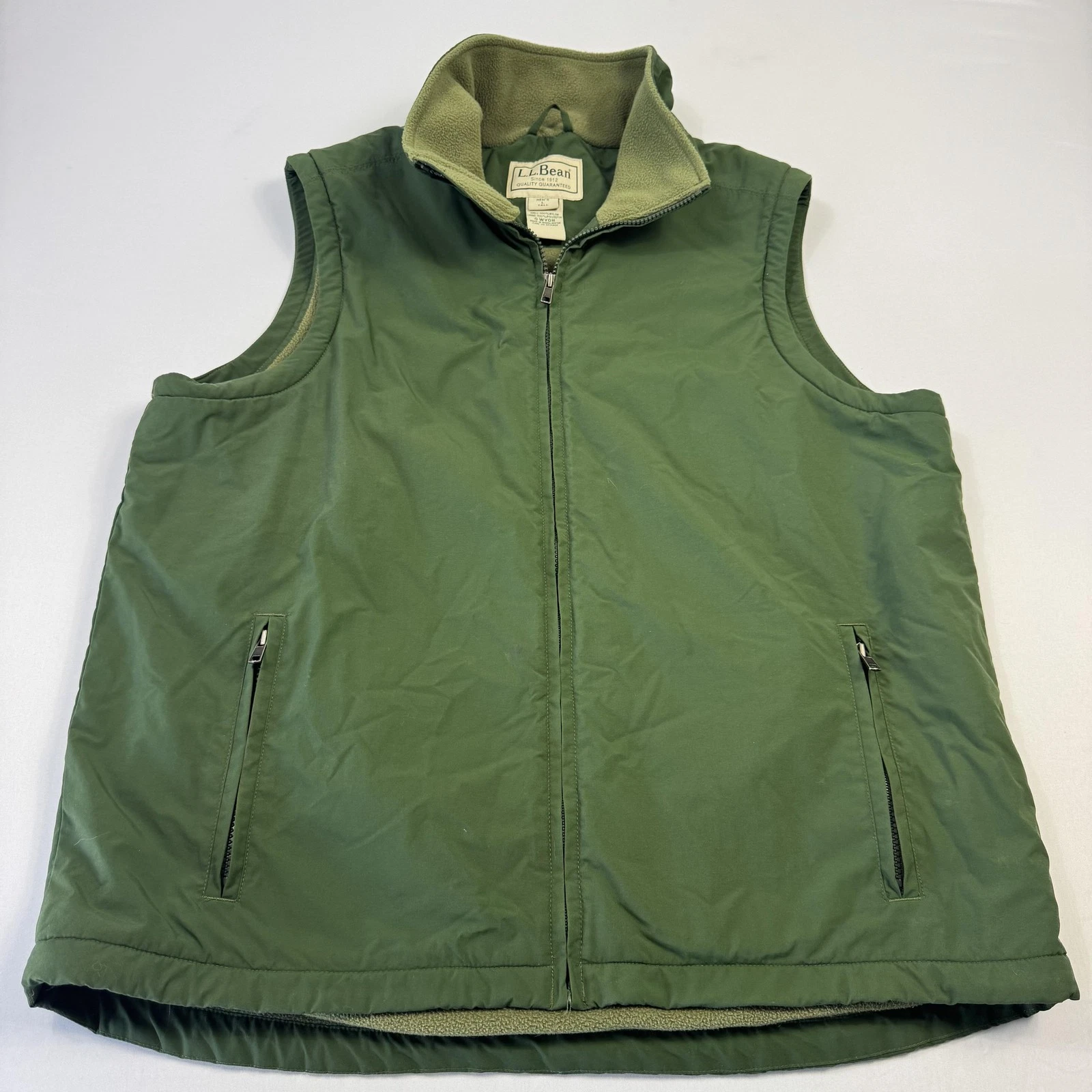 L.L. Bean Vest Mens LT Tall Green Fleece Lined Full Zip Windbreaker Outdoor