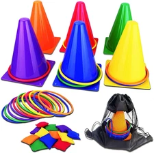 31PCS 3 in 1 Carnival Outdoor Games Combo Set for Kids, Soft Plastic Cones Bean 