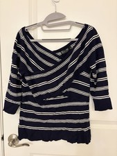 Women s XL NY Co Navy And White Striped Wide Neck Off The Shoulder Sweater