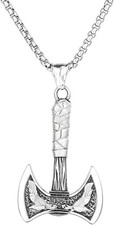 Stainless Steel Viking Axe Necklace, Norse Talisman, 24in Rolo Chain