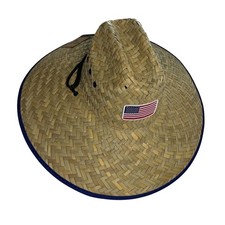 Straw Cowboy Hat with American Flag Patch and Brim Trim