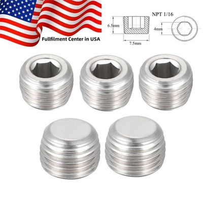 5pcs ,Stainless Steel 1/16'' NPT Pipe Plug Fitting Internal Hex Thread Socket USA