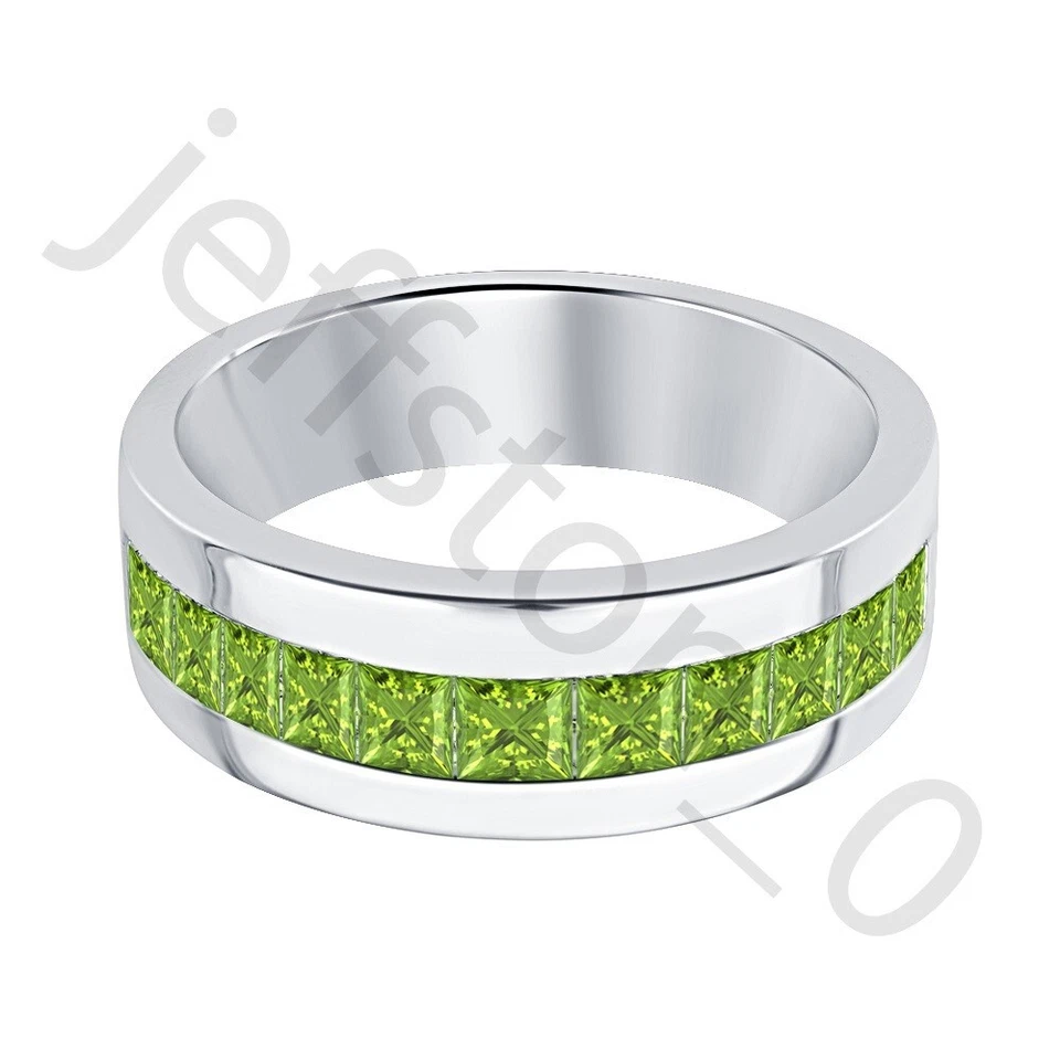 Anillo de boda para hombre de oro blanco de 14 quilates con peridoto creado en laboratorio de 0,80 quilates Foto 2 de 4