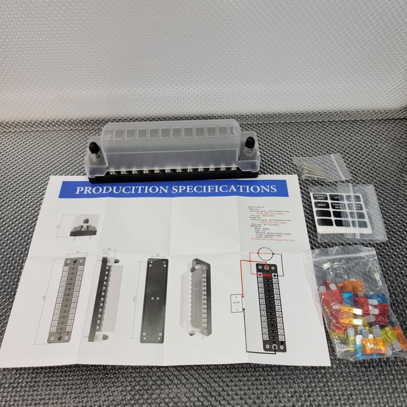 Auto 12 Way Blade Fuse Block Box Holder with Screw Nut Terminal RV Car Marine