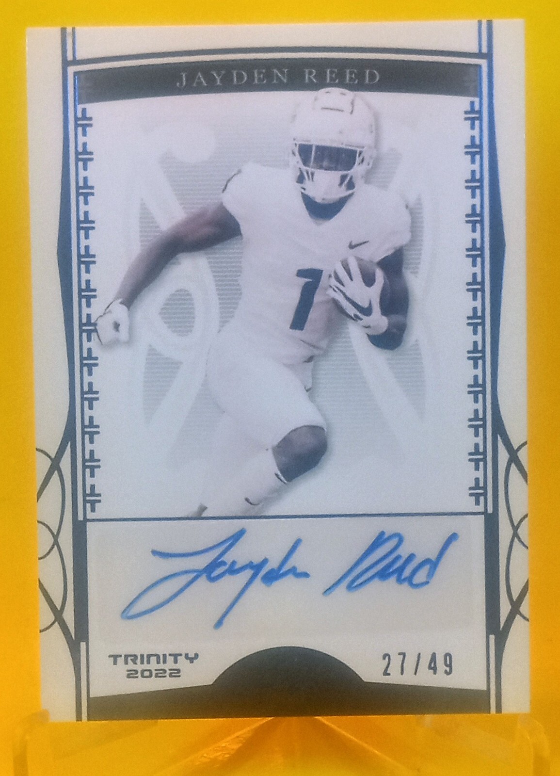 2022 Leaf Trinity Jayden Reed Autograph/49 Navy Packers