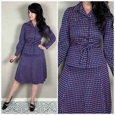 Vintage 1960s Blue Polka Dot 2-Piece Skirt and Shirt Set - XS/S