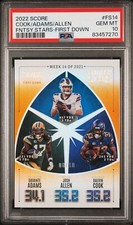 2022 SCORE FANTASY STARS FIRST DOWN DALVIN COOK/ADAMS/JOSH ALLEN #D /10 PSA 10