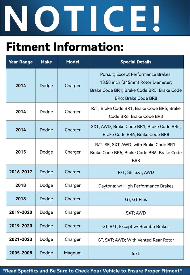 345mm Front Drilled Rotors Brake Pads for Dodge Charger Magnum Chrysler 300 - Image 4 of 4