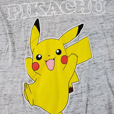 Pikachu Shirt Youth Sz M Heather Gray Yellow Pokemon Tee Short Sleeve V-Neck Top