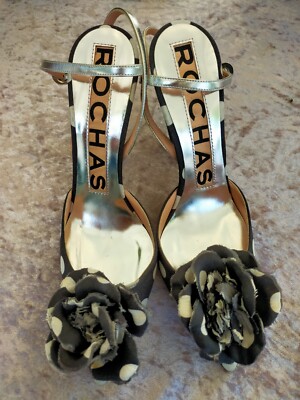 Erhabene Sandalen Pumps Absatz Rochas schwarz-weiß Gr. 36