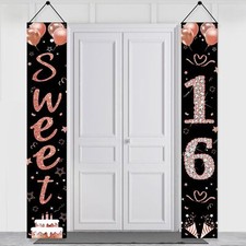 Happy 16th Birthday Decorations Door Banner for Girls, Rose Gold Sweet 16 Bir...