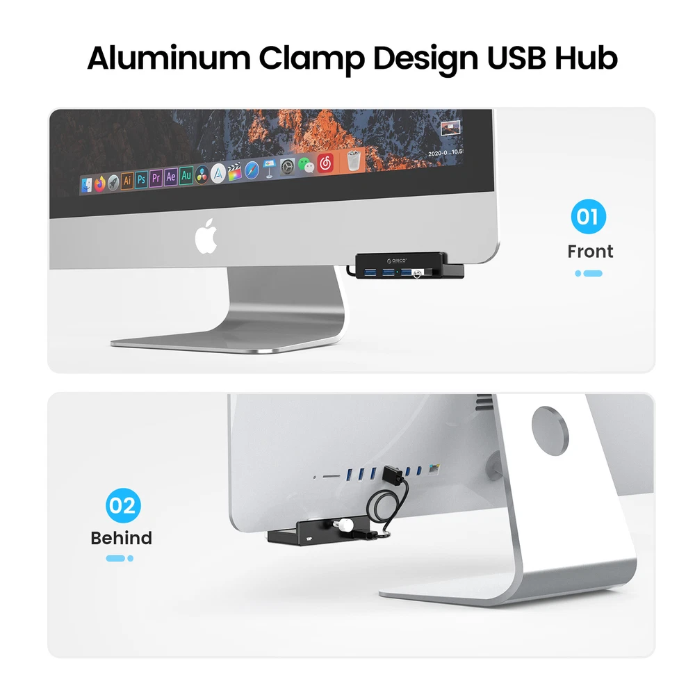 ORICO USB 3.0 Hub Aluminum 4Port USB Hub Clamp Powered USB Splitter A to C Cable