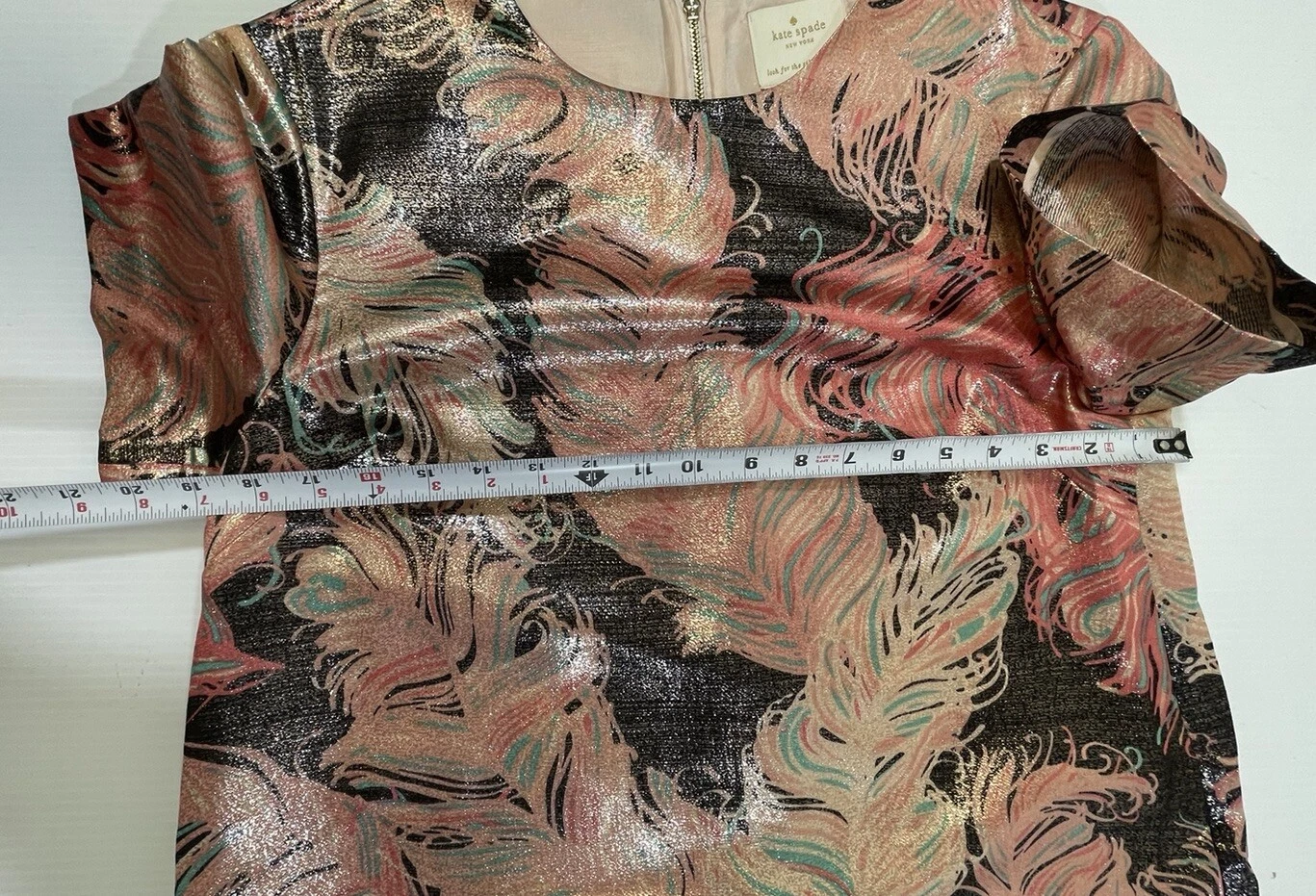 Abito da festa Kate Spade da donna rosa nero metallizzato foderato manica corta 10