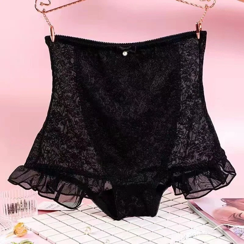 3 件装卡哇伊女孩洛丽塔荷叶边蕾丝内裤高腰内裤 — 第 4/4 张图片