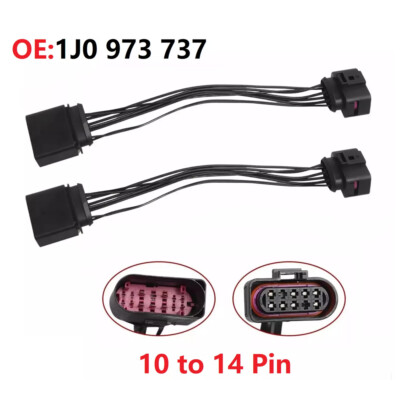 2Pcs 14 to 10 Pin Xenon HID Headlight Connector Adapter for 2015 VW Jetta US NEW