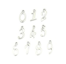 Silver Charm Set Lot 10 pcs 20x10mm Assorted Number Charms 0 1 2 3 4 5 6 7 8 9