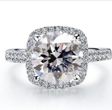 2.5 Ct White Round Cut Vvs1 Moissanite Halo Wedding Ring Sterling Silver Size 7