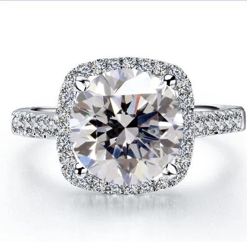 3 Ct White Round Cut Vvs1 Moissanite Halo Engagement Ring Sterling Silver Size 7