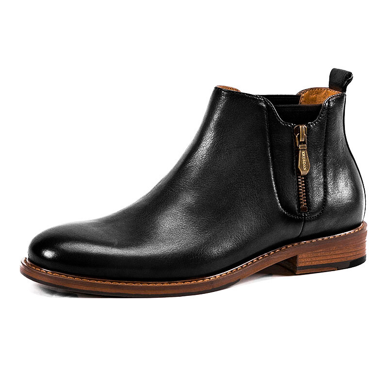 Winter Leather Double-sided Zipper Short Boots Men Round Toe Winter Leather Double-sided Zipper Short Boots Men Round Toe
