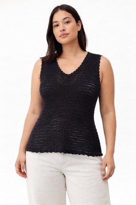 Wilfred Aritzia Womens Crochet Knit Tank Top Cotton Size L Black Minimalist