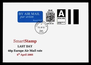 DR WHO 2005 GB CVP COMPUTER VENDED .40 SMARTSTAMP LAST DAY BFPO 6 AIRMAI R16522