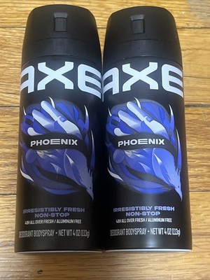 Axe Phoenix Body Deodorant Spray Irresistibly Fresh Non-stop Pack of 2 4 oz Ea