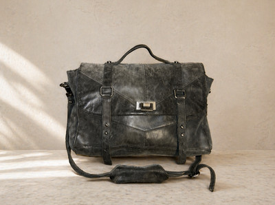 Tylie Malibu Y2K Black Olive Leather Laptop Messenger Bag Purse Hobo Designer