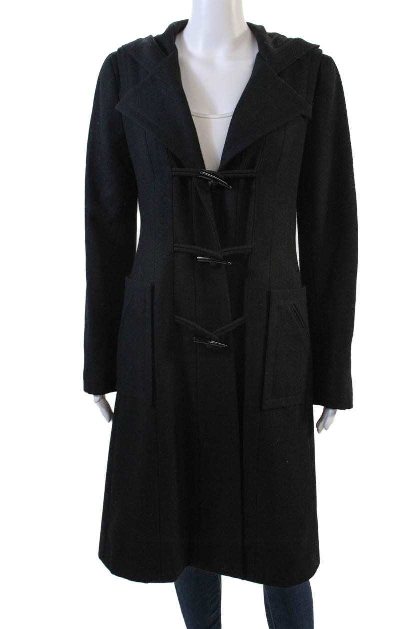 Chanel Womens Hooded Long Sleeve Toggle Closure Longline Coat Black Size S