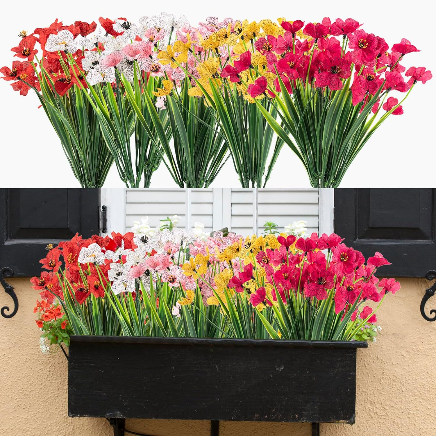 Artificial Flowers 16 Bundles Fake Flowers Plastic Artificial Flowers Outdoor