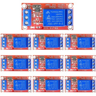 12V Relay Module 1 Channel - 10PCS Optocoupler Isolation, High/Low Level Trigger