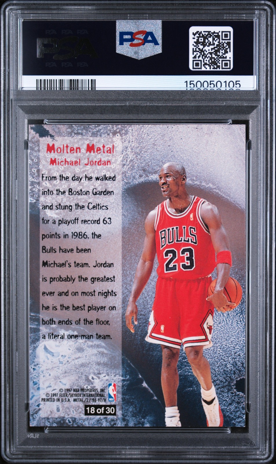 1996 FLEER METAL MOLTEN METAL #18 MICHAEL JORDAN PSA 5 view 2