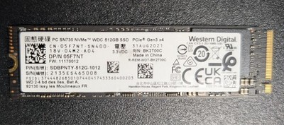 Western Digital PC SN730 512GB M.2 SED Internal SSD (SDBQNTY-512G