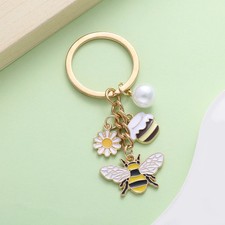 1pc Fashionable Enamel Bee, Honey, Flower Charms Keychain, Alloy Metal Insect Ke