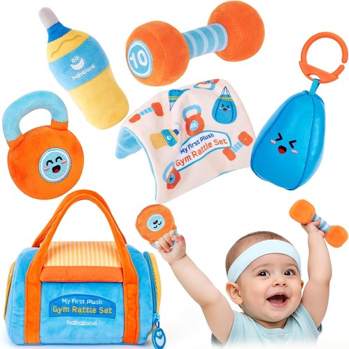 Hahaland Jouet Bébé 6-12 Mois Peluche Jardin Sensoriel Fruits Légumes Fleurs - Hochet Couineur Miroir Mouchoirs Froissés Textures Montessori Cadeau Naissance