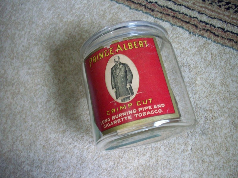 PRINCE ALBERT GLASS JAR NO LID FRONT AND BACK LABELS, NO CHIP'S