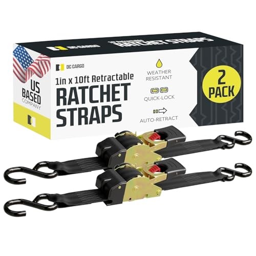 DC Cargo Mall Auto Retractable Ratchet Straps (2-Pack) 1” x 10ft, Heavy Duty, 
