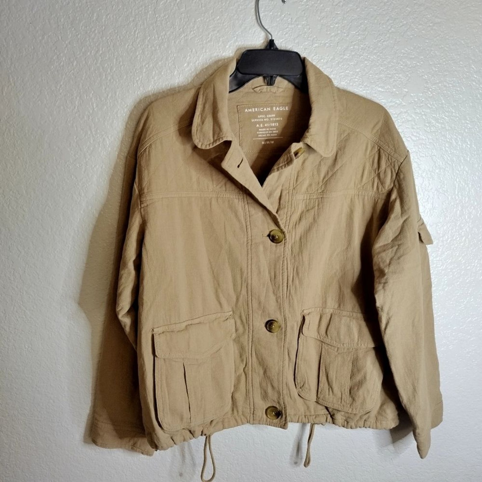 American Eagle Spec Button Down Drawstring Shaket… - image 1