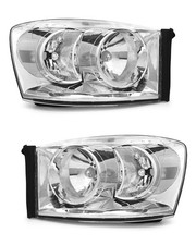 Pair Headlights For 2006-2008 Dodge Ram 1500 2500 3500 Chrome Halogen Headlamps