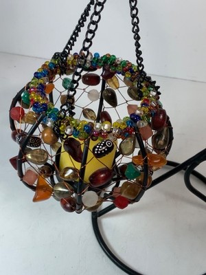 Vintage Pier 1 Imports Beaded Hanging Candleholder & Display Hook 12 in.