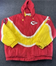 VTG Kansas City Chiefs Apex One NFL Pro Line Jacket Hooded Red Yellow XL 29x31