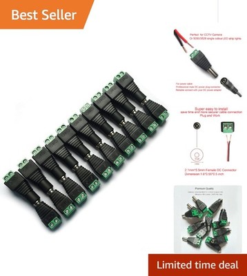 10 Pairs of 12V DC Power Jack Adapter Connectors for CCTV & LED Strip Lighting