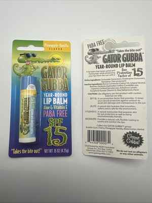 6- .15oz Pineapple Vanilla Year Round Lip Balm Gator Gubba Spf15 Aloe Vitamin E