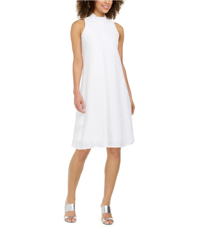 Calvin Klein Womens Textured A-line Dress, white, Petite, 4P