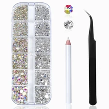 Nail Art Rhinestones Kit  2400pcs Nail Gems Ab Flatback Rhinestones Gems Stones,