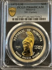 1973 LM Republic of Minerva $35 dollars Silver, Gold Proof Coin PCGS PR66 DCAM