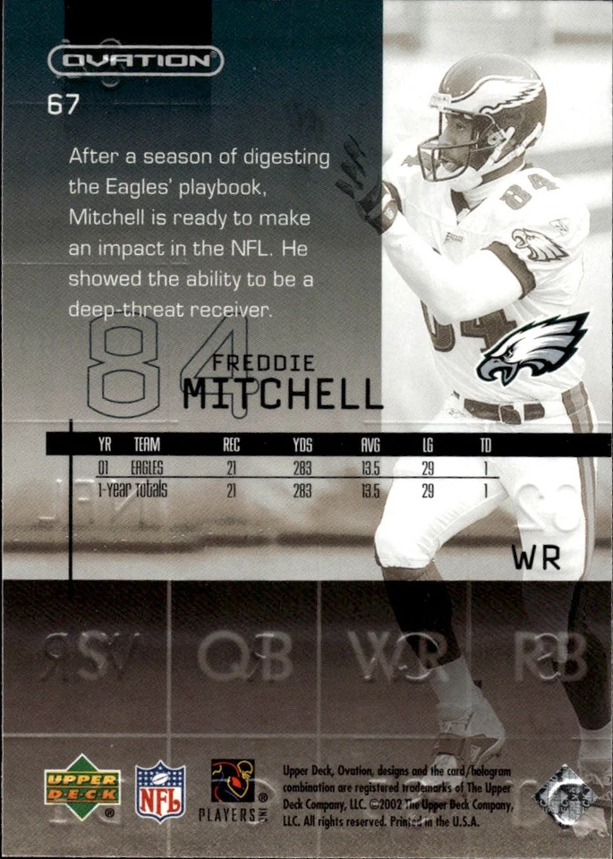 2002 Upper Deck Ovation #67 Freddie Mitchell Philadelphia Eagles - Image 2 of 2