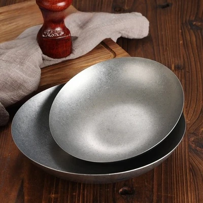 Round Deep Metal Plate 304 Stainless Steel for Salad Condiments Serving - Image 1 of 4
