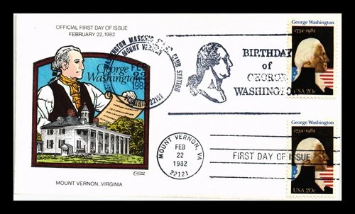 US COVER GEORGE WASHINGTON FDC SCOTT 1952 DUAL CANCEL COLLINS HAND PAINTED