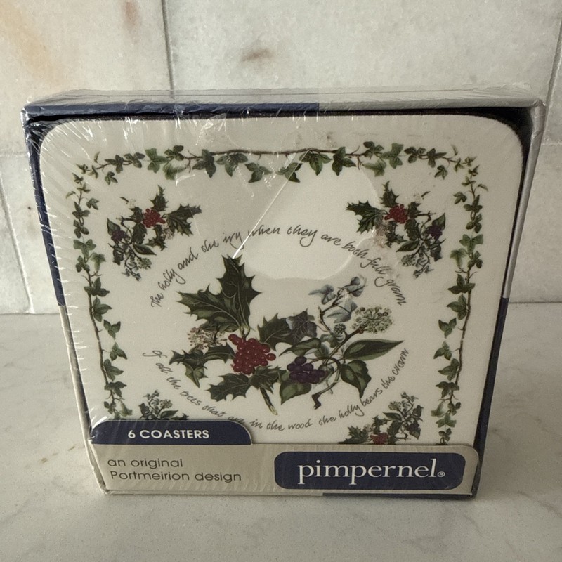 New In Box 6 Pimpernel Coaster “The Holly & the Ivy" Square Coaster Set Unopened